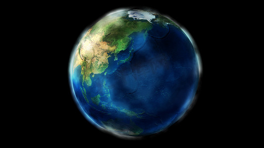 从太空看地球的一天一半显示亚洲、大洋洲和澳大利亚。