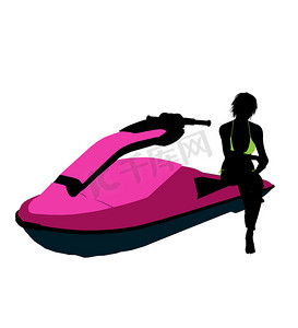 滑雪板插画摄影照片_女摩托艇艺术插画剪影