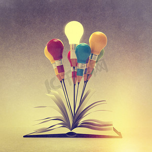 在书外画出想法铅笔和灯泡概念作为 c