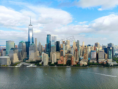 曼哈顿天际线鸟瞰图，世界贸易中心，纽约，美国。