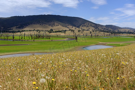 Vict 的 Tallangatta 路上被山环绕的风景秀丽的湖泊