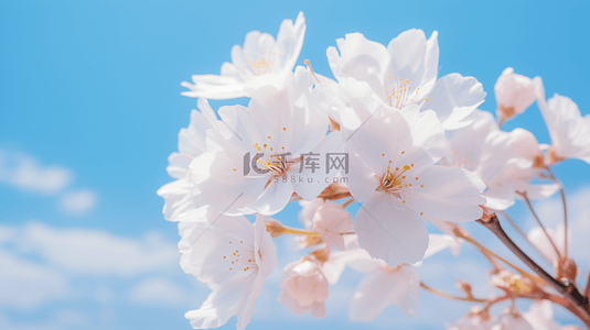 蓝色白色花朵背景图片_蓝色背景里清新的白色花朵花丛