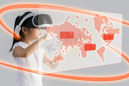 亚洲人说明的教育概念的 VR 或虚拟现实