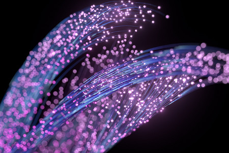 发光的紫色粒子和运动线，3d 渲染。