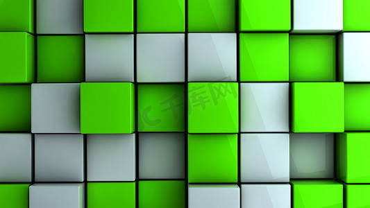 几何绿色背景摄影照片_立方体墙