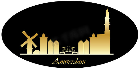 荷兰风车建筑物摄影照片_阿姆斯特丹的天际线