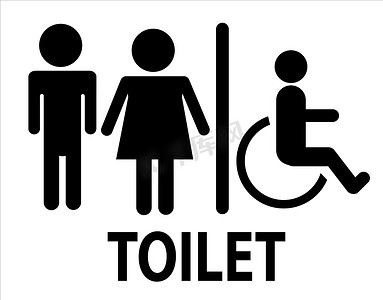 一个男人和一个女士厕所标志，白色背景上的厕所标志