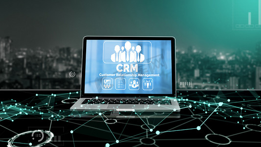 客户关系管理摄影照片_用于 CRM 业务的现代计算机上的客户关系管理系统