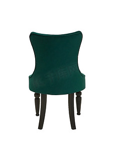 绿色复古布艺椅子，木腿隔离在白色背景上