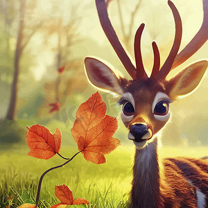 一只可爱的鹿的动画插图，动画小鹿肖像