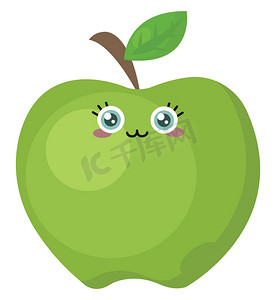 绿色可爱的苹果，插图，白色背景上的矢量