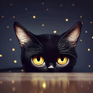 可爱的黑猫的动画插图，动画小猫肖像