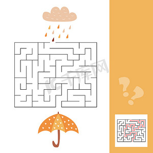 简单迷宫摄影照片_雨伞和雨 - 适合年幼孩子的简单迷宫，并提供解决方案。