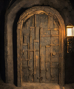 古门口摄影照片_古塔的旧门，通往历史城堡
