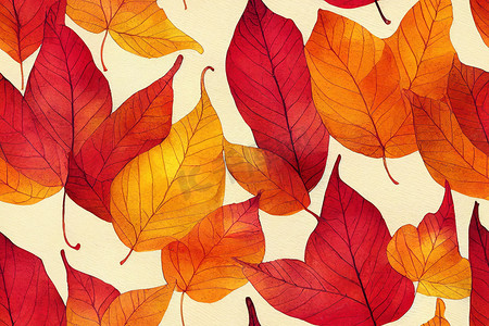 秋天手绘背景摄影照片_手绘水彩落叶的无缝图案