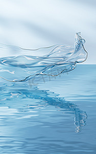 水面上流动的透明布，3D 渲染。