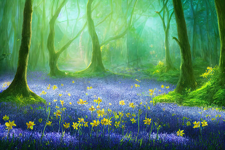 魔法摄影照片_魔法童话精灵森林中幻想魔法花园中的风信子花