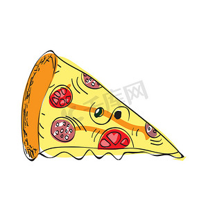 披萨片-背景上孤立的矢量素描图标。