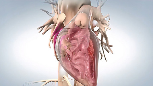 血型摄影照片_心脏收缩导致血液喷射到主动脉和肺干。