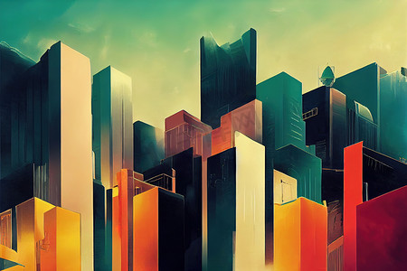 二维风格化绘画，如都柏林抽象城市的插图