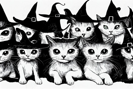 海报详情天猫淘宝摄影照片_一套女巫帽和带有铭文的滑稽猫