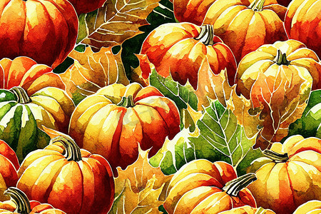 秋收无缝图案水果、蔬菜南瓜、苹果、