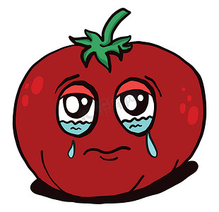 矢量番茄蔬菜摄影照片_哭泣的番茄，插图，白色背景上的矢量