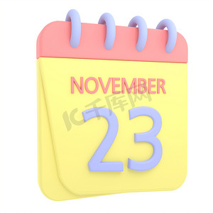 11 月 23 日 3D 日历图标