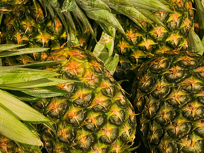 平铺菠萝摄影照片_菠萝作为健康有机食品背景、农贸市场新鲜水果、饮食和农业