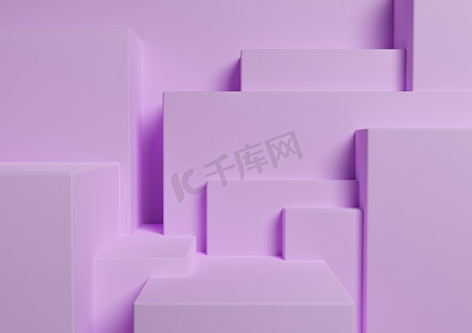 浅色、柔和、薰衣草紫色 3D 渲染产品展示台或展台简单、简约、抽象、不对称背景或壁纸，用于产品摄影或广告城市剪影