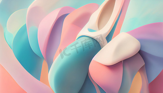 抽象 3D 渲染芭蕾舞女演员曲线挤压件以生动柔和的色彩。