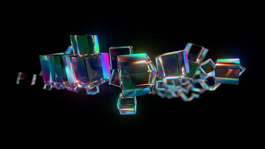 具有彩虹反射和折射的抽象玻璃形状