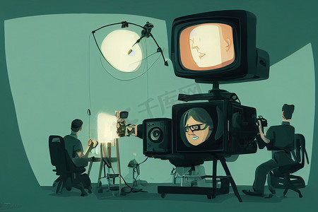 摄像机操作员、电视、视频和电影、卡通插图 --