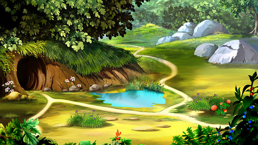 峡谷插画中的仙女洞