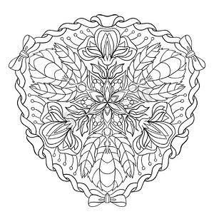 曼陀罗与花朵和叶子手绘插图。