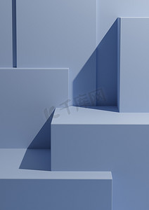 最小的淡淡淡淡的淡蓝色背景 3D 工作室样机场景，带有用于产品展示和演示的讲台和级别