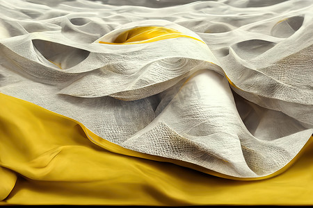 抽象现代最小白色黄色背景与折叠布宏，3d 插图