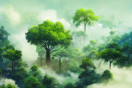 空中顶视森林树、雨林生态系统和健康