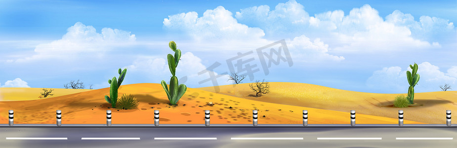 沙漠中的公路插画