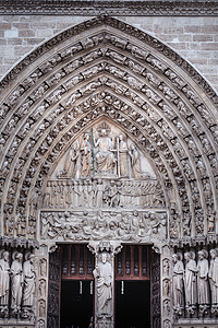 巴黎圣母院最后的审判华丽的门面细节，法国