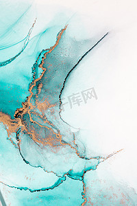 大理石液体水墨艺术画在纸上的海洋蓝色抽象背景。