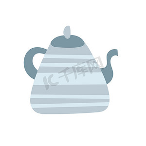 茶插画摄影照片_水壶-手绘矢量涂鸦插画。