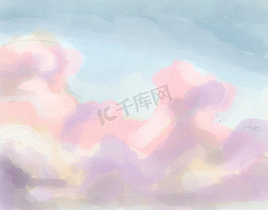 粉色云彩背景摄影照片_糖棉粉红色云彩背景。