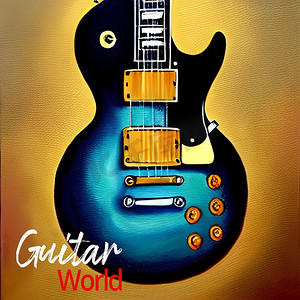 传奇吉他 Photoshop 绘画，具有五彩缤纷的幻想背景。