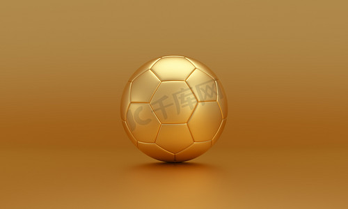 卡塔尔奖杯摄影照片_黄金背景上孤立的金色足球。