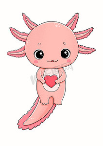 可爱的小粉红蝾螈与红心