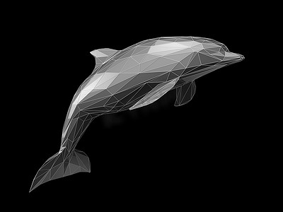黑色背景上的多边形海豚的 3d 插图