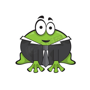 可爱的商人老板青蛙，穿着衬衫和领带-白色卡通插图