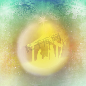 耶稣诞生日摄影照片_耶稣在伯利恒的玻璃泡中诞生