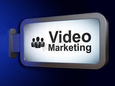 蓝色商务背景视频摄影照片_经营理念：广告牌背景下的视频营销和商务人士